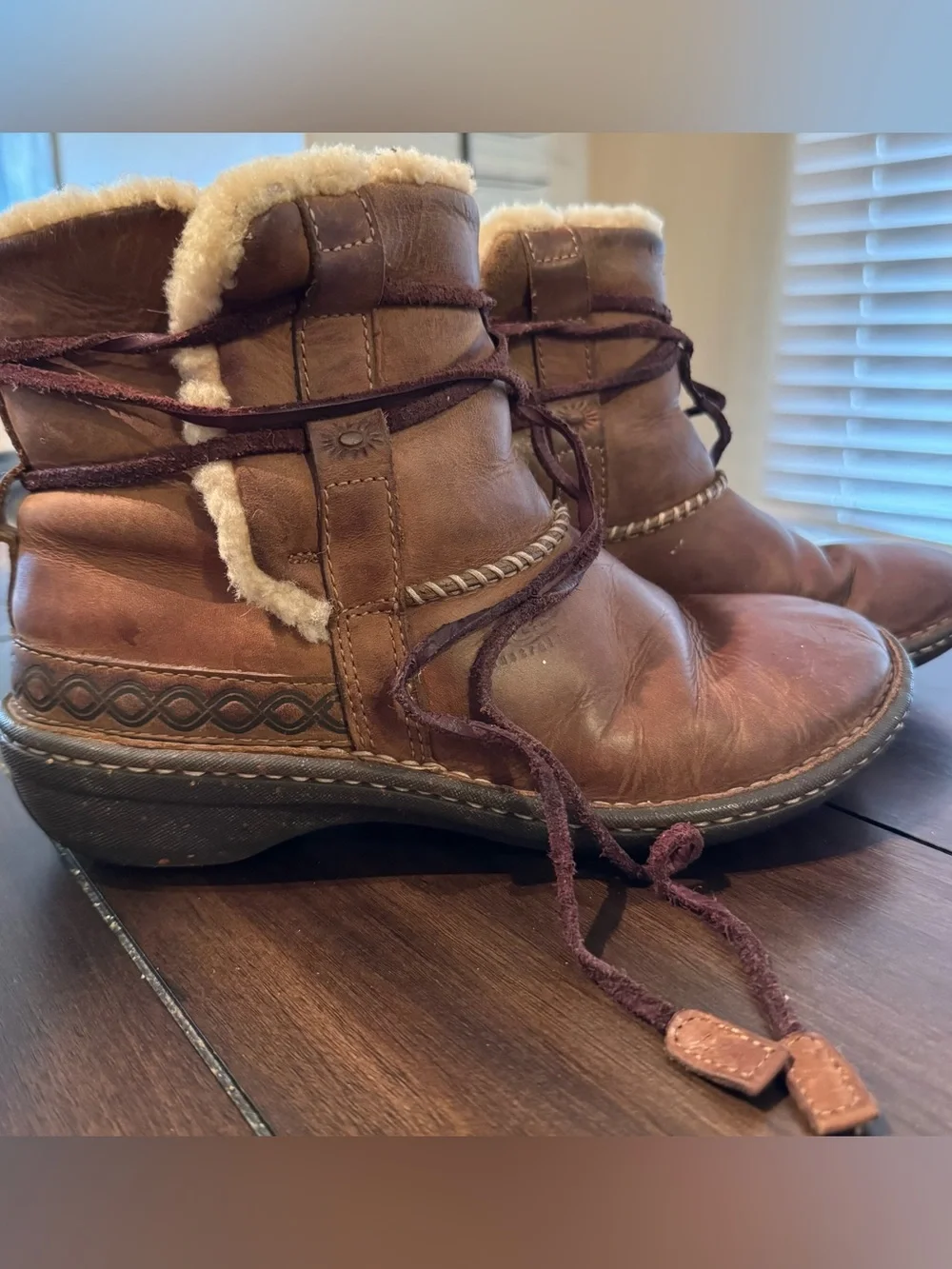 Vintage Ugg Women’s Brown Leather Shearling-Lined Ankle Boots